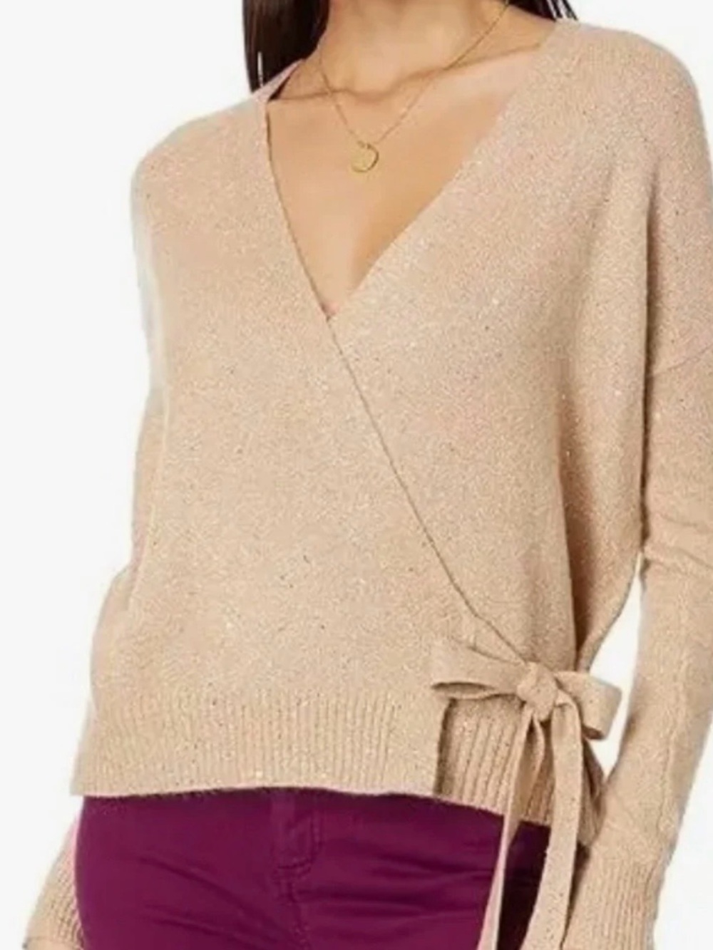Lilly Pulitzer Dixie Metallic Wrap Sweater Beige Size S V Neck Sparkle Knit